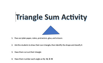 Preview of Triangle Sum Activity Worksheet : Geometry