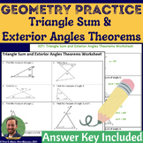 Triangle Sum Theorem & Exterior Angles Geometry Worksheet 