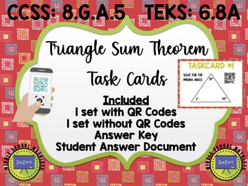 Preview of Triangle Sum Theorem, Finding Missing Angles of Triangles Task Cards QR Codes