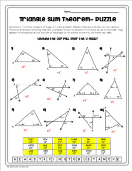 Triangle Sum Theorem - Puzzle Worksheet by Sine on the Line | TpT