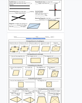Preview of Triangle Theorems & Quadrilateral Properties Notes & practice w/ KEY