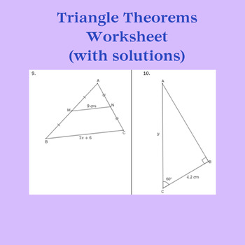 Preview of Triangle Theorems Worksheet (with solutions)
