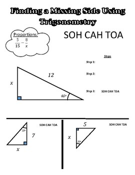 Preview of Triangle Trigonometry: Finding missing side Notes for Interactive Notebook
