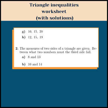 Preview of Triangle inequalities worksheet (with solutions)