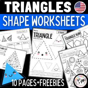 Preview of Kindergarten 2D Shapes Worksheet: TRIANGLES - Shape Sort, Shape Hunt, Math