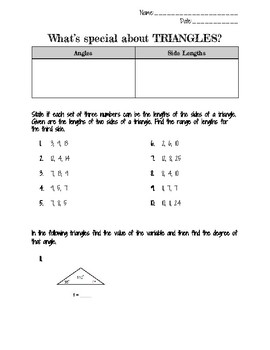 Preview of Triangles Angles and Side Lengths worksheet