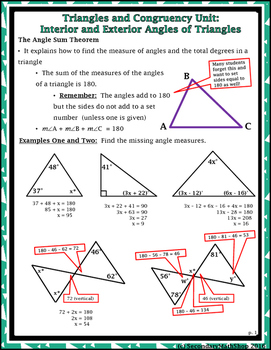 Triangles Congruency Unit 2 Interior And Exterior Angles Notes And Homework