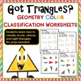 Triangles Geometry Color Classification Worksheets
