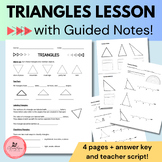 Triangles Math Lesson Guided Notes Worksheet, Basics/Classify Side Angle/Degrees