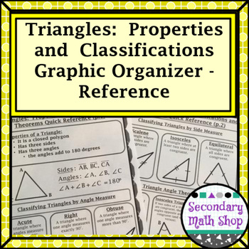 Preview of Triangles - Properties, Classifications Theorems Graphic Org/Reference Sheets