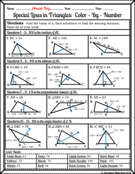 Triangles - Special Lines in Triangles Color-By-Number (Alien) Worksheet
