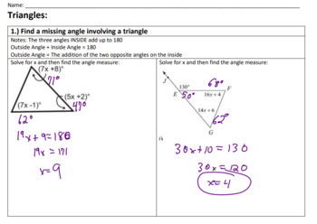 Preview of Triangles Study Guide with Answer Key