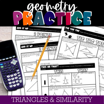 Preview of Triangles and Similarity Practice Choice Board Geometry Worksheets / Homework