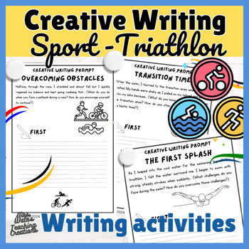 Preview of Triathlon Sports Creative Writing Prompts Worksheet Pack