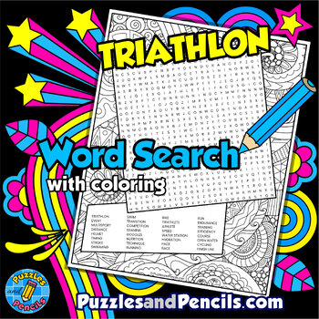 Preview of Triathlon Word Search Puzzle Activity with Coloring | Summer Games Wordsearch