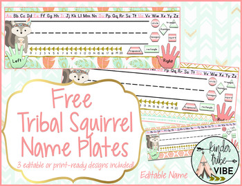 Preview of Tribal Squirrel Editable Nameplates - free!