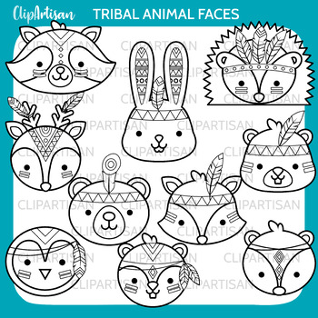 Tribal Woodland Animal Clip Art, Forest Animal Faces by ClipArtisan