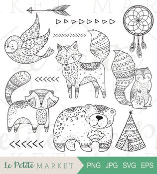 Download Tribal Woodland Clip Art Set Summer Animal Set Tribal Animals Clip Art