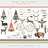 Tribal clipart - teepee feathers clip art deer dreamcatche