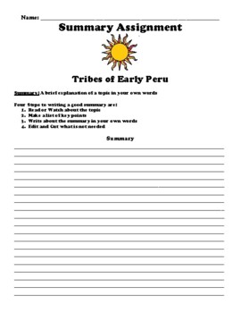 Preview of Tribes of Early Peru Summary Worksheet