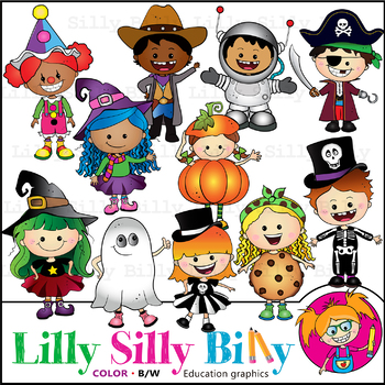 Preview of Trick or Treat?!  Clipart. BLACK AND WHITE & Color Bundle. {Lilly Silly Billy}