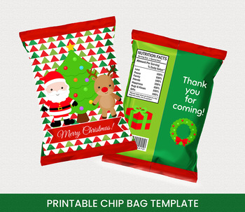 Merry Christmas Chip Bag, Santa Claus & Reindeer Goodies Bag, Classmate  Exchange