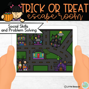 Preview of Trick or Treat Halloween Escape Room Social Skills Boom Cards