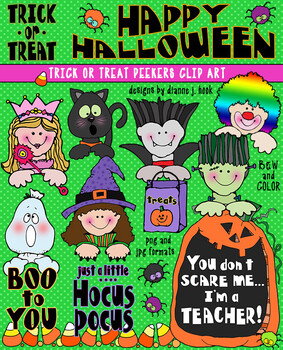 Preview of Trick or Treat - Halloween Peeker Kids Clip Art Download