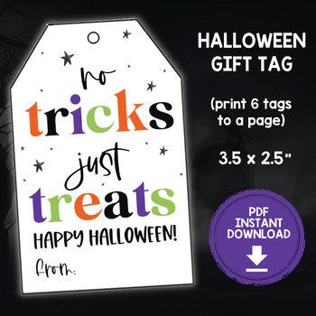 Preview of Trick or Treat Halloween Treat Bag Gift Tag - Halloween Favor Tag for Goodie Bag