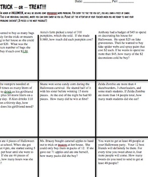 Preview of Halloween Math: Trick or Treat Word Problems Tic Tac Toe