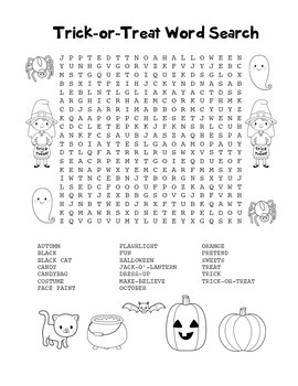 Preview of Halloween Trick or Treat Word Search! Halloween Word FUN! (black line)