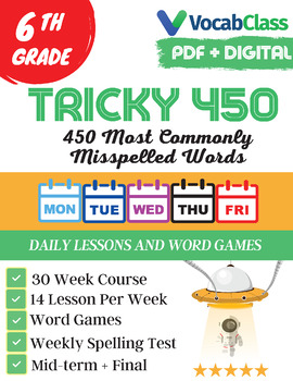 Preview of Tricky 450! 6th Grade Spelling Program | 30 Weeks | PDF | Google Slides