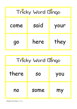 tricky wordsight word bingo set 2 jolly phonics by mrs mossy