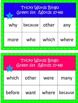 Tricky Words Bingo - Bundle - All 6 lists - Words (1-72) | TpT