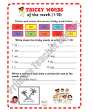Tricky word worksheets 'Colour and Write' 1-60 ( plus an e