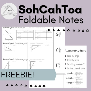 Preview of Trig Foldable- SOHCAHTOA | Freebie