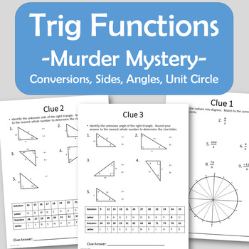 Preview of Trig Function Murder Mystery - Unknown Sides/Angles, Unit Circle, Word Problems