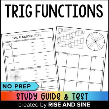 Preview of Trig Functions Study Guide and Test