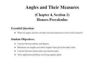 Preview of Trig Handouts 1 (Angles and Measures) & 2 (Trig Functions of Acute Angles)