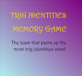Preview of Trig Identities Smart Notebook Memory Game