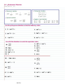 Preview of Ch5 Trigonometry  - Identities - Verifying-Solving Trig Equations - guided notes