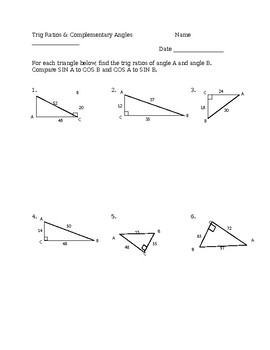 Trigonometric Ratios of Complementary Angles