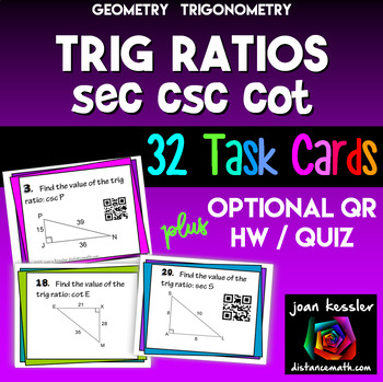 Preview of Right Triangle Ratios Sec Csc Cot  Task Cards plus HW