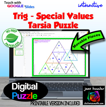 Preview of Trig Special Values of the Unit Circle Digital Tarsia Puzzle plus PRINTABLE