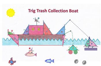 Preview of Trigonometry Trash Collection Boat Calculation and Coloring Project