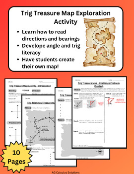 Preview of Trig Treasure Map Activity - Precalc Solving Triangles w/ Bearings & Directions