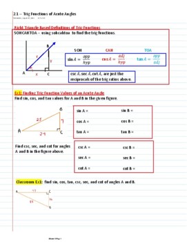 Preview of Ch2 Trigonometry - Trig functions and solving right triangles - guided notes