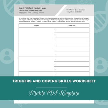 Triggers and Coping Skills Worksheet | Editable / Fillable PDF Template