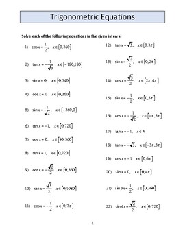 Preview of Trigonometric Equations