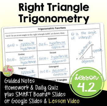 Preview of Right Triangle Trigonometry with Lesson Video (Unit 4)